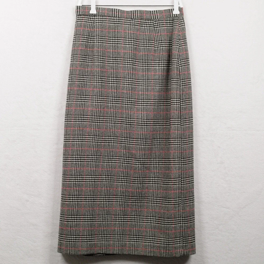 EVAN PICONE Wool Flannel Plaid Wrap Maxi Skirt Heritage Old Money‎ Academia M/10